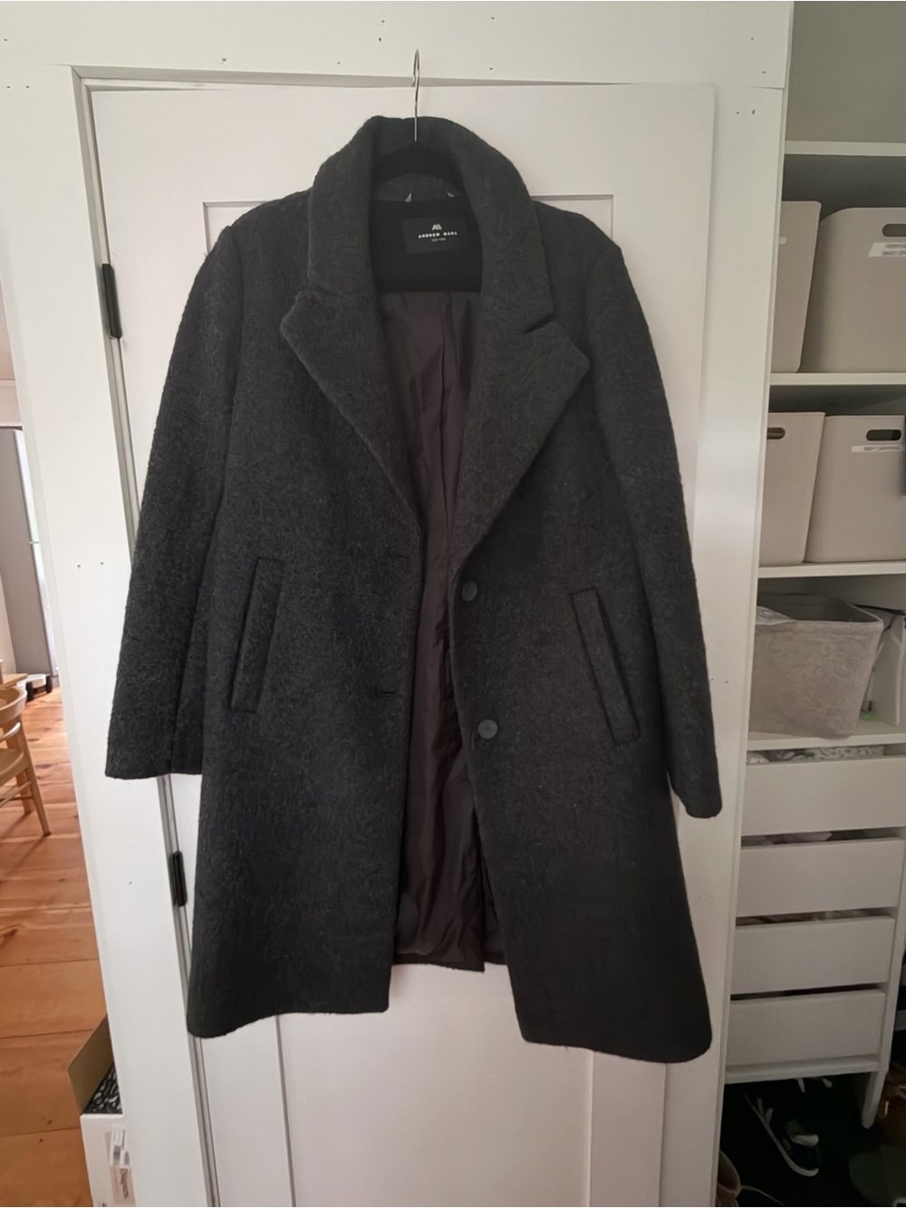 Andrew Marc Dark Charcoal Wool-Blend Trench Coat